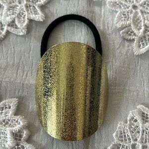 Golden Textured oval round Hair Tie Stretch Cuff